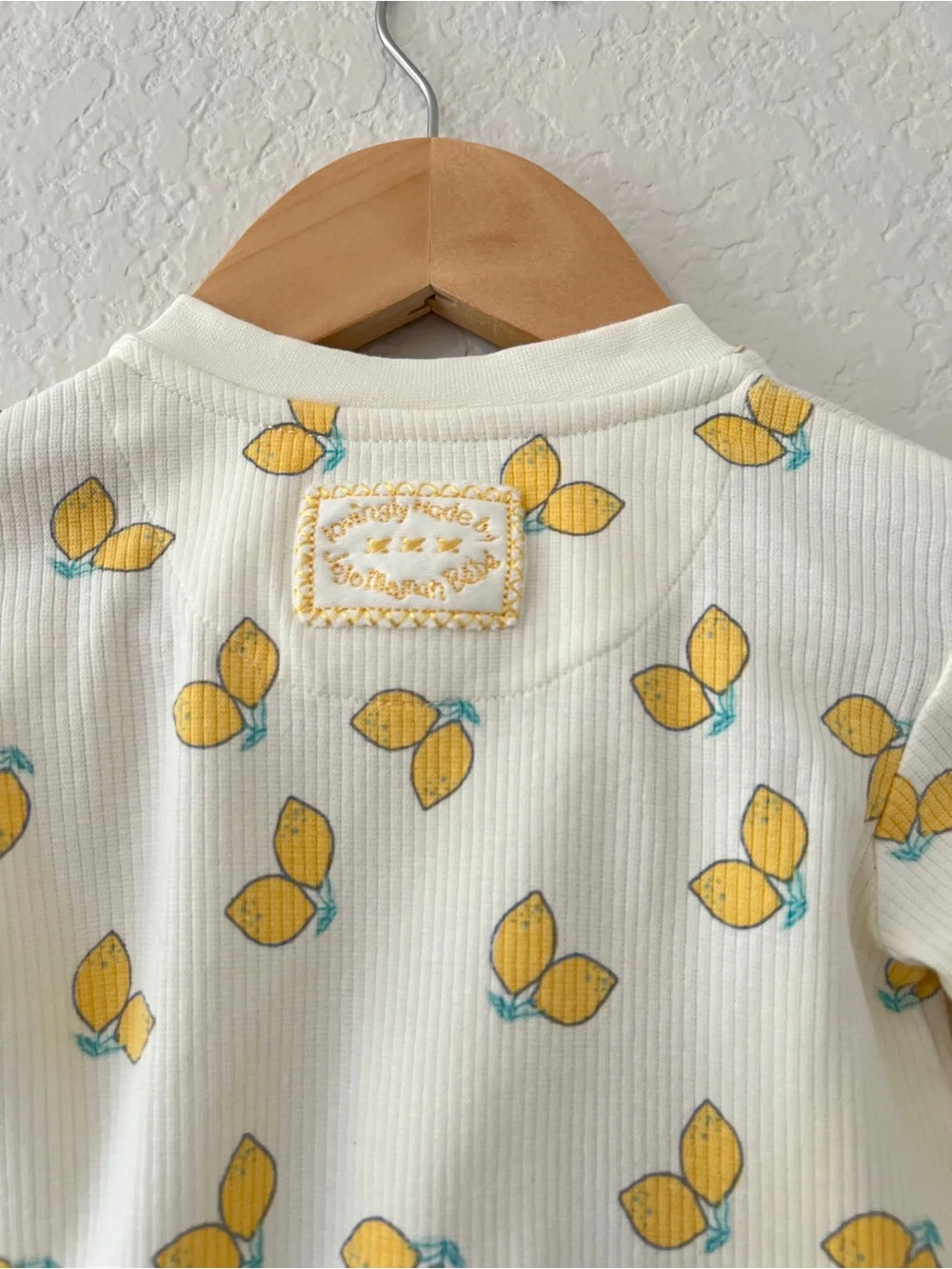JoJo Maman Bebe Baby 3-6M Cream Lemon Print Ribbed Footless Sleepsuit Romper